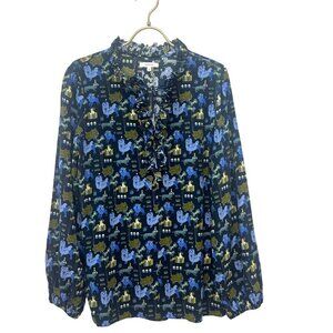 Tyler Boe Halprin Silk Shirt Woof Dog Party Print Ladies Size SMALL Novelty